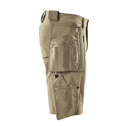 Shorts, tasche appese rimovibili, shorts artigianali elasticizzati, kaki chiaro