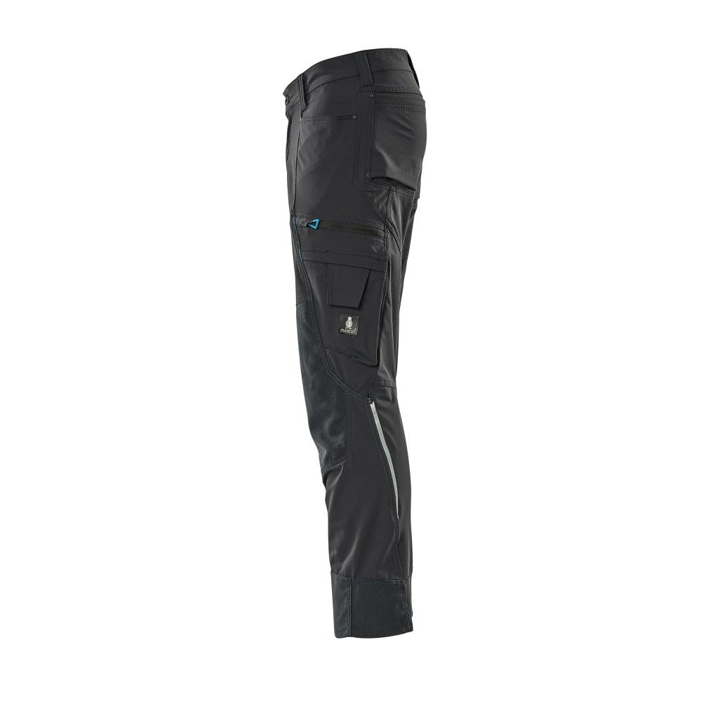 Pantaloni con tasche al ginocchio, elasticizzati, pantaloni leggeri, nero-blu