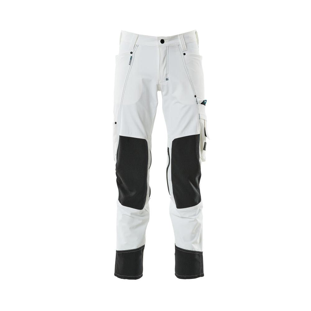 Pantaloni con tasche al ginocchio, elasticizzati, pantaloni leggeri, colore bianco