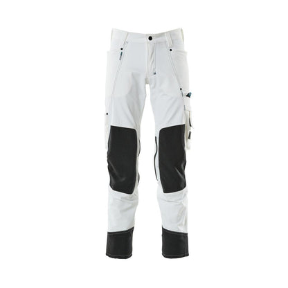Pantaloni con tasche al ginocchio, elasticizzati, pantaloni leggeri, colore bianco