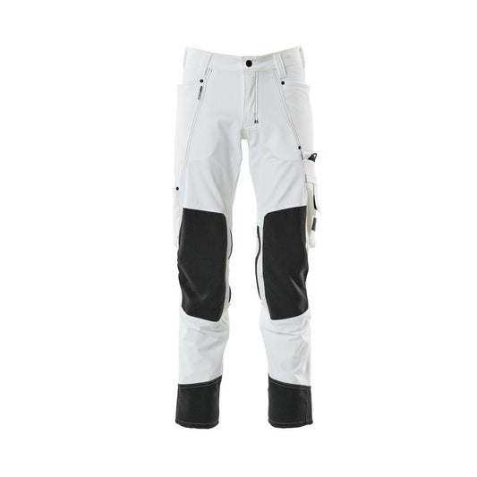 Pantaloni con tasche al ginocchio, elasticizzati, pantaloni leggeri, colore bianco