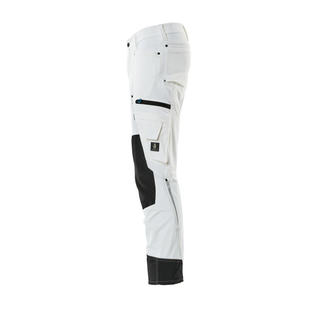 Pantaloni con tasche al ginocchio, elasticizzati, pantaloni leggeri, colore bianco