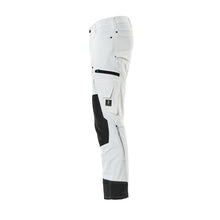 Pantaloni con tasche al ginocchio, elasticizzati, pantaloni leggeri, colore bianco
