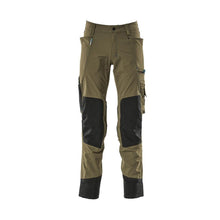 Pantaloni con tasche al ginocchio, elasticizzati, pantaloni leggeri, verde muschio