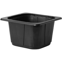 Le bac en PP 1/6 GN noir (176 x 162 x 100 mm) de Duni GmbH est un récipient rectangulaire en PP noir, doté de côtés biseautés vers l'extérieur et d'un large rebord — idéal pour la restauration ou le traiteur —, disponible en paquets de 300 pièces. Illustré sur fond blanc.