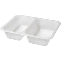 Il vassoio sigillato Caterline in bioplastica bianca n. 2 (227x178x50 mm, 216 pezzi) della Duni GmbH è un vassoio rettangolare bianco in bioplastica con due scomparti, ideale come imballaggio sostenibile per alimenti.