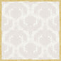Un fond damassé gris clair avec des formes florales ornées est encadré par un cadre doré texturé qui rappelle la nappe intermédiaire Dunicel 84x84 cm, Royal White | Paquet (20 pièces) de Duni GmbH.