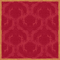La nappe Dunisilk+ 84 x 84 cm, couleur Royal Bordeaux, de la marque Duni GmbH, présente un motif damassé vintage rouge, rehaussé d'une bordure dorée texturée et de motifs floraux entrelacés. Elle est livrée en paquets de 20 pièces et convient parfaitement aux décorations de table élégantes.
