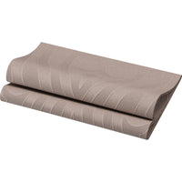 A folded Elegance napkin (40x40 cm) in Lily Greige by Duni GmbH, featuring a brown texture and a subtly wavy, linear pattern, is presented as a high-quality table decoration (pack of 40 napkins) on Weiß-Ideal.