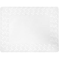 A rectangular Duni GmbH decorative lace paper, 35x45 cm, white, with an ornate border and a solid center section, ideal for elegant table decorations or cake displays. The package contains 250 high-quality craft paper cake doilies.