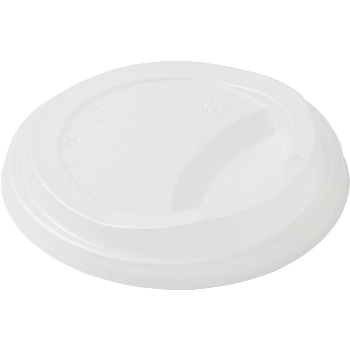 Der CPLA Deckel für 159707 Weiß CPLA von Duni GmbH ist ein weißer Einweg-Kaffeebecherdeckel mit erhöhtem Rand, ovalem Trinkschlitz und geprägtem Warnhinweis auf heißen Inhalt. Geliefert in 50er-Packungen - perfekt für nachhaltige Becherdeckel-Lösungen.