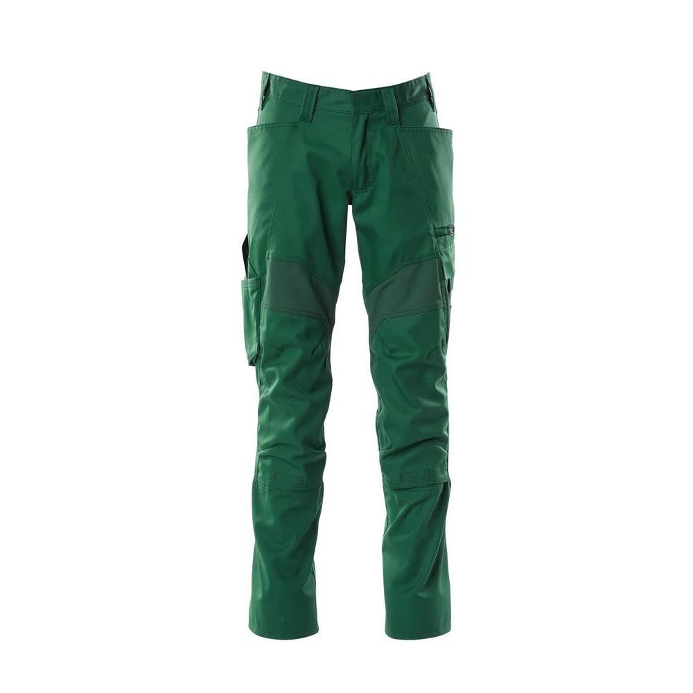 Pantaloni con tasche al ginocchio, pantaloni con inserti stretch, verde