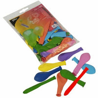 Un sachet de PAPSTAR La photo intitulée « 50 ballons de différentes couleurs et formes, décorations de fête | Film plastique » montre plusieurs ballons colorés et assortis, gonflés et disposés devant l'objectif.
