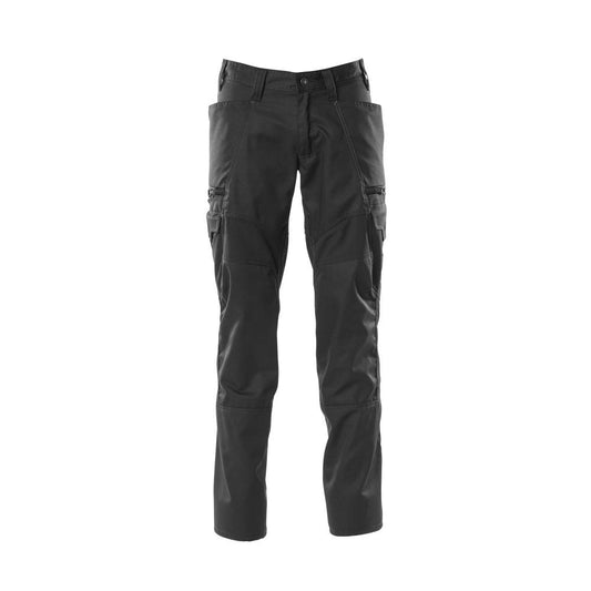 Pantalon, poches cuisses, pantalon empiècements stretch, noir