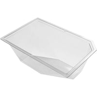 Una vaschetta trasparente Polardeli rPET Grand da 750 ml (175x115x69 mm) della Duni GmbH è raffigurata in posizione obliqua su uno sfondo bianco. La confezione contiene 450 pezzi.