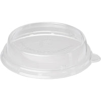 The 600 ml Transparent rPET 170x170x35 lid from Duni GmbH is a clear, round lid with a tear-off tab and "100% RECYCLED MATERIAL" embossing, ideal for eco-friendly packaging of your 600 ml containers. The package contains 40 pieces.