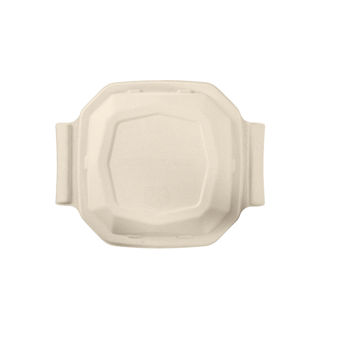 Ein geschlossener, rechteckiger Bagasse-Deckel für 188142 Braun Bagasse 290x233x42 (Packung 50 Stück) der Duni GmbH, hergestellt aus Zuckerrohrfaser, von oben dargestellt - eine umweltfreundliche Verpackungslösung.