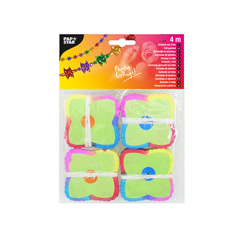 Un paquet de 4 guirlandes en papier de PAPSTAR GmbH, parfait pour les fêtes. Les guirlandes colorées apportent une touche festive, et l'emballage de marque avec des motifs décoratifs renforce encore l'ambiance festive.