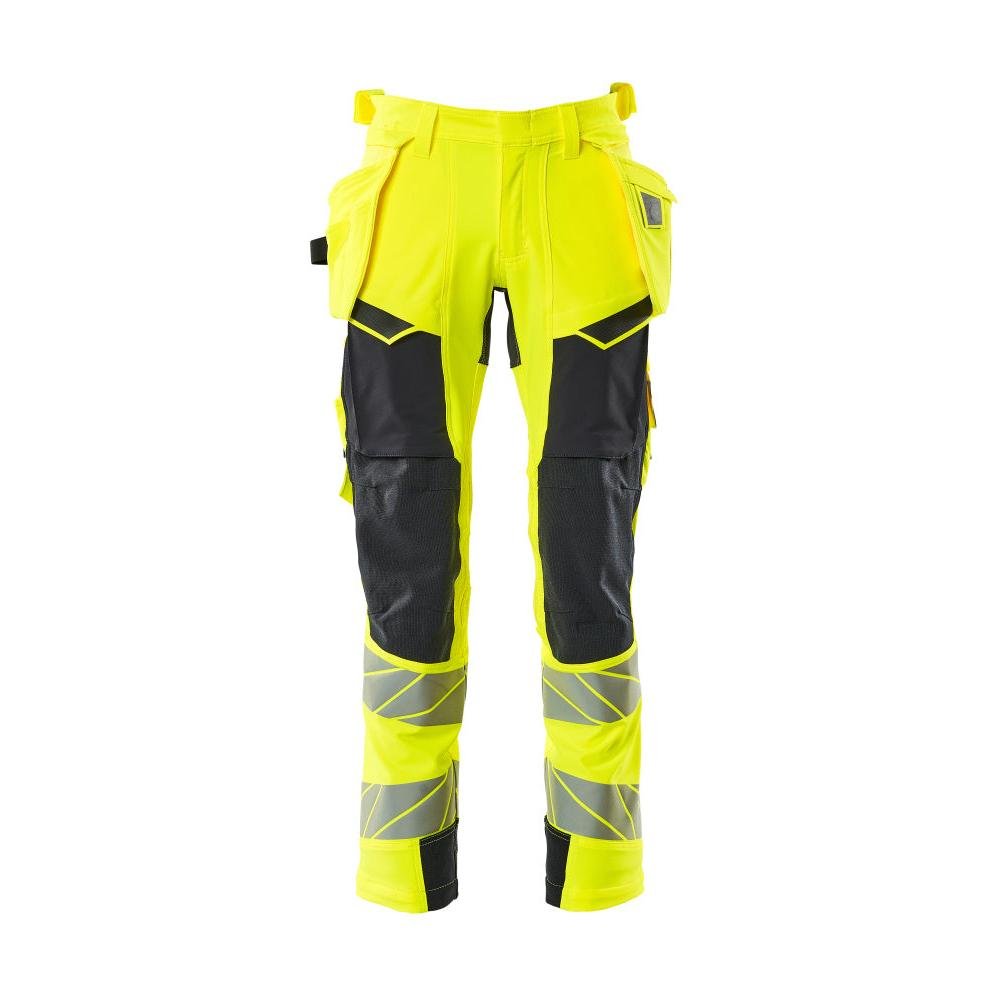 Pantaloni con tasche appese, pantaloni ULTIMATE STRETCH, colore giallo alta visibilità/nero-blu