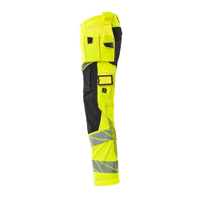 Pantaloni con tasche appese, pantaloni ULTIMATE STRETCH, colore giallo alta visibilità/nero-blu