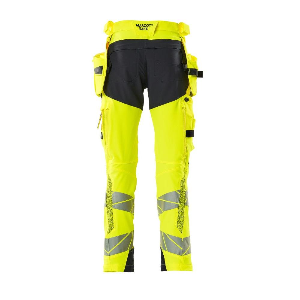 Pantaloni con tasche appese, pantaloni ULTIMATE STRETCH, colore giallo alta visibilità/nero-blu