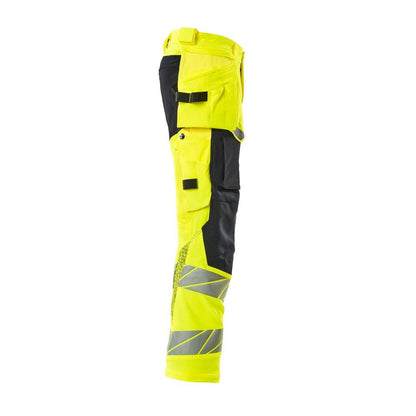 Pantaloni con tasche appese, pantaloni ULTIMATE STRETCH, colore giallo alta visibilità/nero-blu