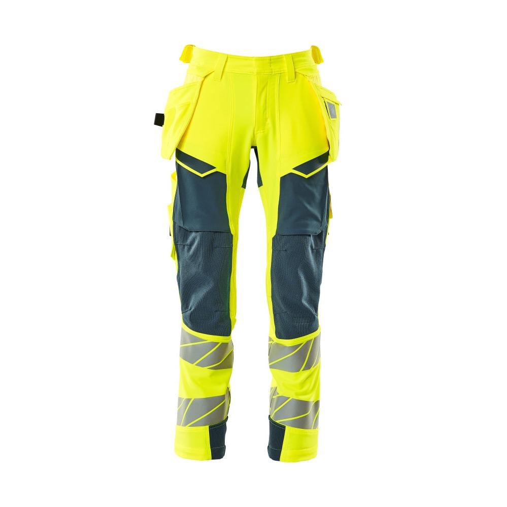Pantaloni con tasche appese, pantaloni ULTIMATE STRETCH, colore giallo alta visibilità/petrolio scuro