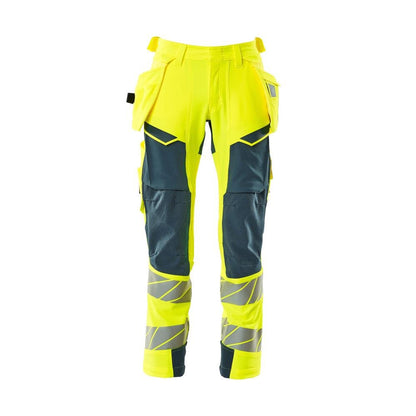 Pantaloni con tasche appese, pantaloni ULTIMATE STRETCH, colore giallo alta visibilità/petrolio scuro