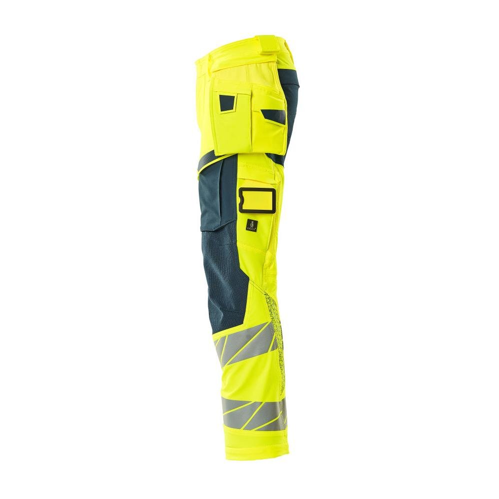 Pantaloni con tasche appese, pantaloni ULTIMATE STRETCH, colore giallo alta visibilità/petrolio scuro