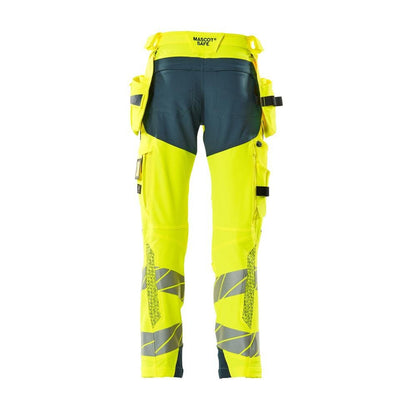 Pantaloni con tasche appese, pantaloni ULTIMATE STRETCH, colore giallo alta visibilità/petrolio scuro