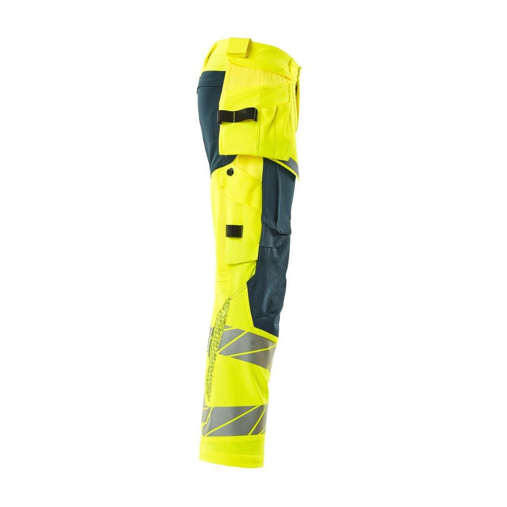 Pantaloni con tasche appese, pantaloni ULTIMATE STRETCH, colore giallo alta visibilità/petrolio scuro