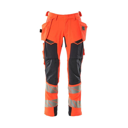 Pants with hanging pockets, ULTIMATE STRETCH pants, Hi-vis red/black-blue