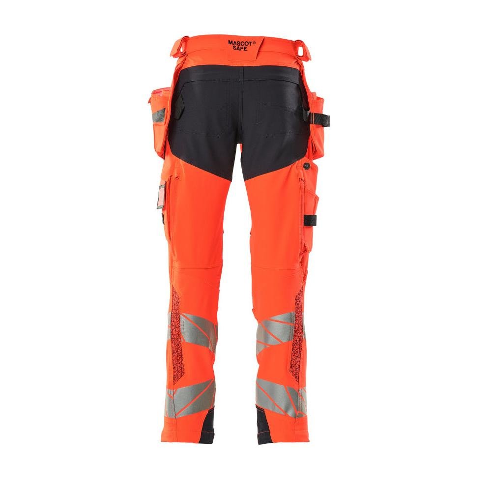Pants with hanging pockets, ULTIMATE STRETCH pants, Hi-vis red/black-blue