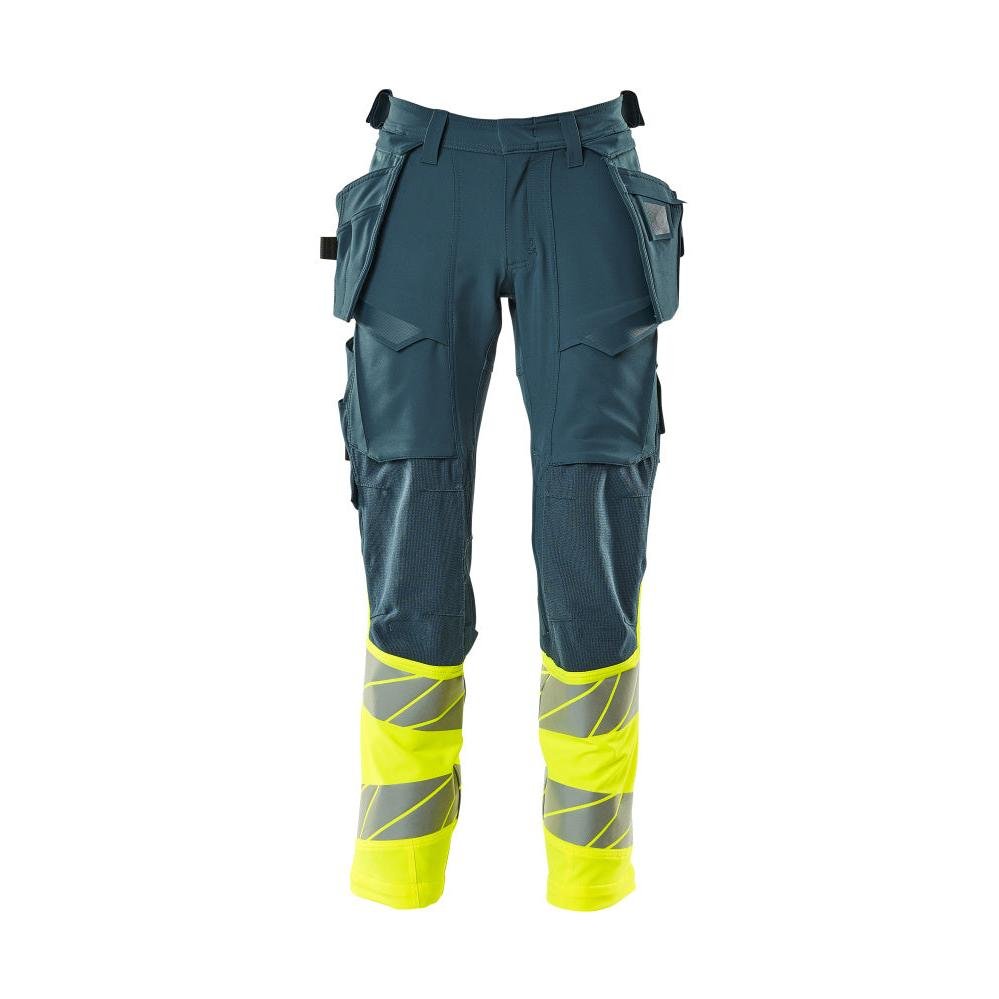 Pantaloni con tasche appese, pantaloni ULTIMATE STRETCH, petrolio scuro/giallo alta visibilità