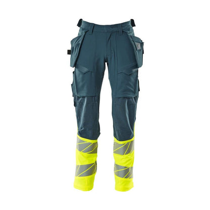 Pantaloni con tasche appese, pantaloni ULTIMATE STRETCH, petrolio scuro/giallo alta visibilità