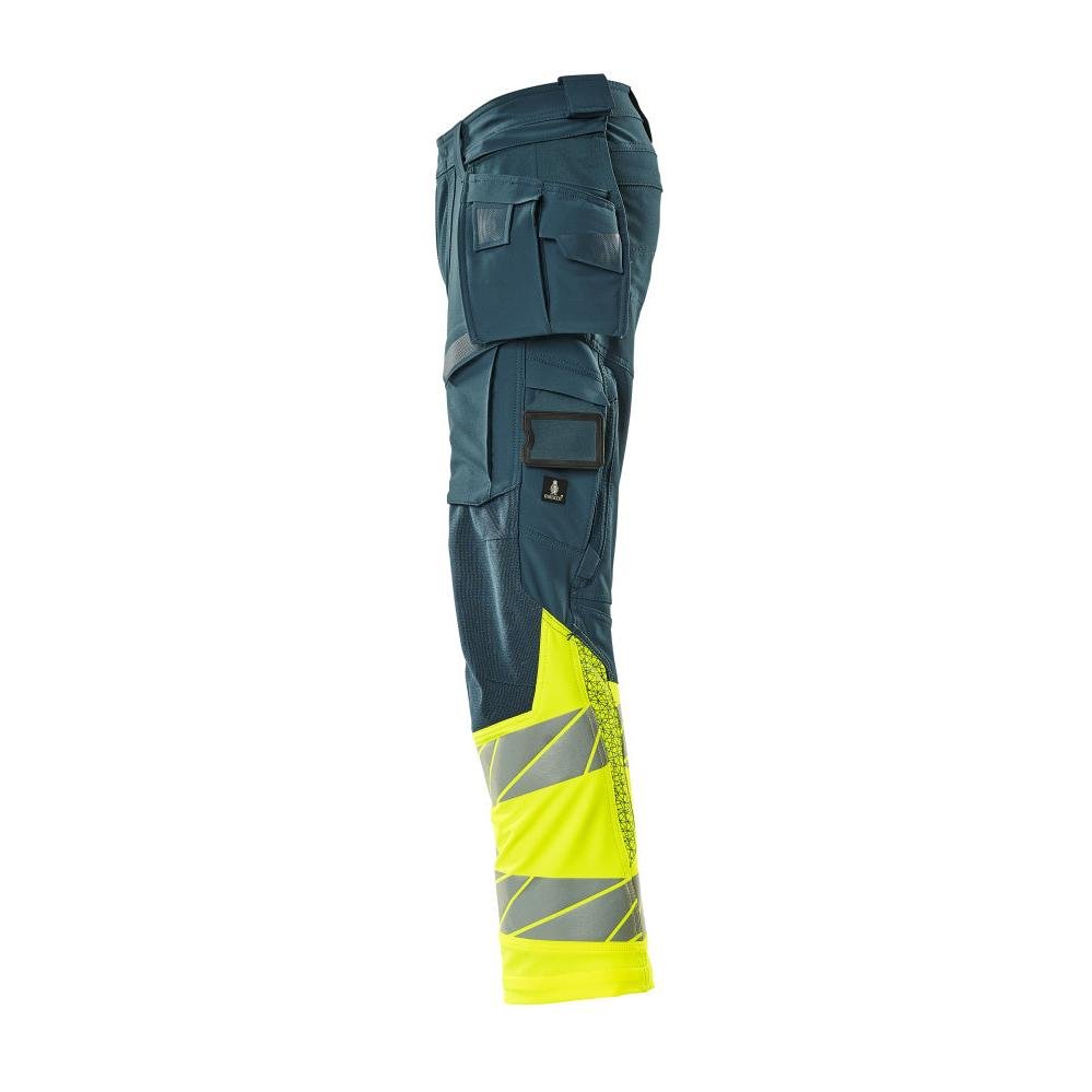 Pantaloni con tasche appese, pantaloni ULTIMATE STRETCH, petrolio scuro/giallo alta visibilità
