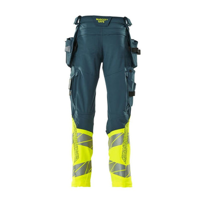 Pantaloni con tasche appese, pantaloni ULTIMATE STRETCH, petrolio scuro/giallo alta visibilità