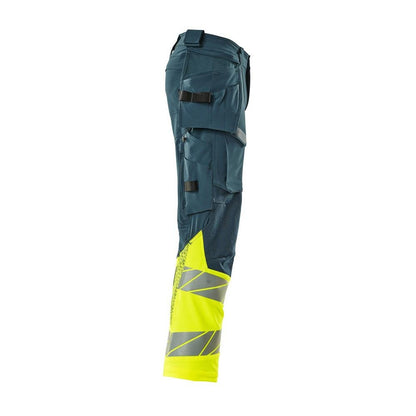 Pantaloni con tasche appese, pantaloni ULTIMATE STRETCH, petrolio scuro/giallo alta visibilità