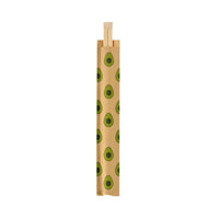 A pair of chopsticks, 210 mm, "Avocado" by Duni GmbH, made of bamboo, partially wrapped in a brown paper sleeve featuring an avocado pattern on a white background. The package contains 100 pieces.
