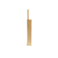 A single Duni GmbH wooden stir stick, individually wrapped, 110 mm long, made of natural wood (pack of 100), stands upright against a white background and is partially wrapped in brown paper.