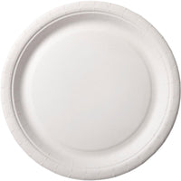 A white, round paper plate (plate diameter 22 cm) from Duni GmbH with a slightly raised, textured rim, photographed from above against a white background. Package: 100 pieces.