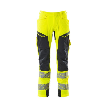 Pantaloni con tasche al ginocchio, pantaloni ULTIMATE STRETCH, colore giallo alta visibilità/nero-blu