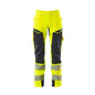Pantaloni con tasche al ginocchio, pantaloni ULTIMATE STRETCH, colore giallo alta visibilità/nero-blu