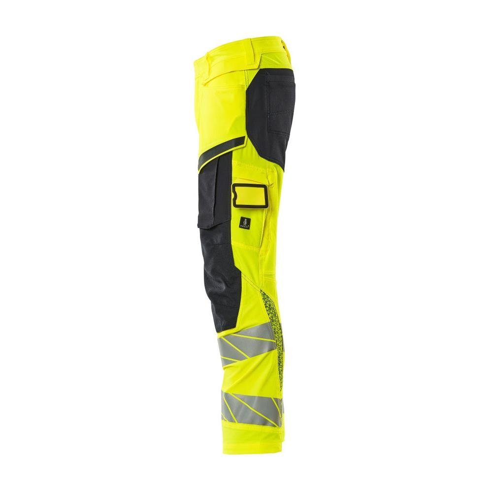 Pantaloni con tasche al ginocchio, pantaloni ULTIMATE STRETCH, colore giallo alta visibilità/nero-blu