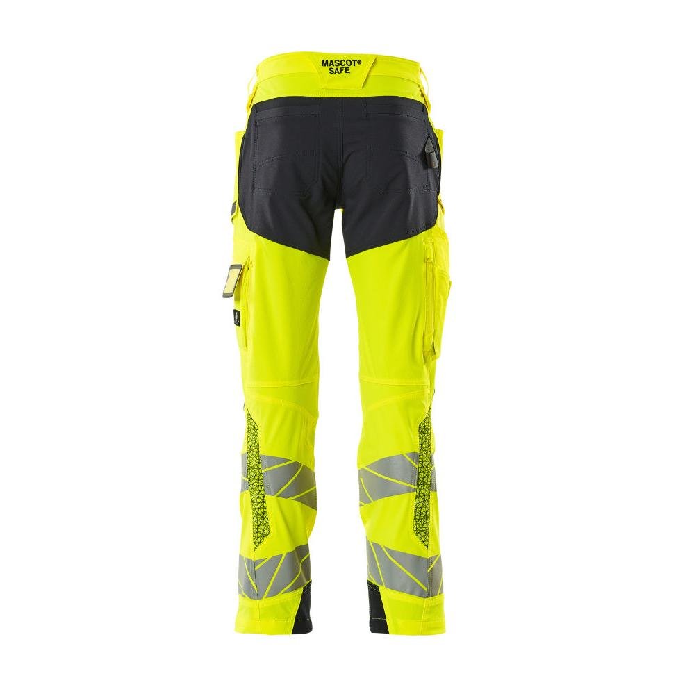 Pantaloni con tasche al ginocchio, pantaloni ULTIMATE STRETCH, colore giallo alta visibilità/nero-blu