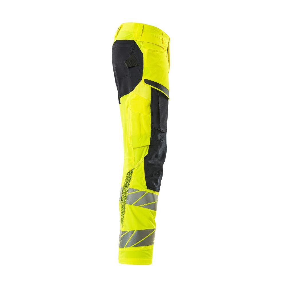 Pantaloni con tasche al ginocchio, pantaloni ULTIMATE STRETCH, colore giallo alta visibilità/nero-blu