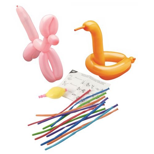 Il kit PAPSTAR GmbH palloncini modellabili (115 cm, 30 palloncini colorati) contiene una pompa e un manuale per modellare i palloncini.