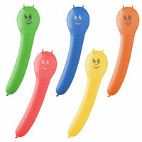 The PAPSTAR GmbH Assorted Colored "Caterpillar" Balloons (5 pieces) are ribbed, elongated balloons in various colors featuring smiling faces—perfect for children's party decorations and festive occasions.