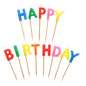 Die PAPSTAR Buchstabenkerzen "Happy Birthday" (8 cm) von PAPSTAR GmbH sind bunte Buchstabenkerzen auf Holzstäben, die in zwei festlichen Reihen angeordnet sind - jeder Buchstabe in einer anderen Farbe, perfekt für die Geburtstagsdekoration.