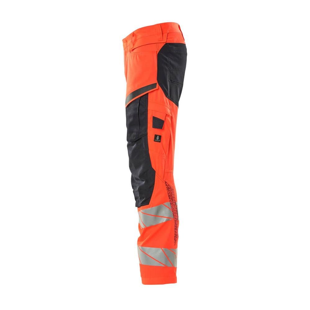 Pantaloni con tasche al ginocchio, pantaloni con inserti stretch, colore rosso/nero-blu alta visibilità